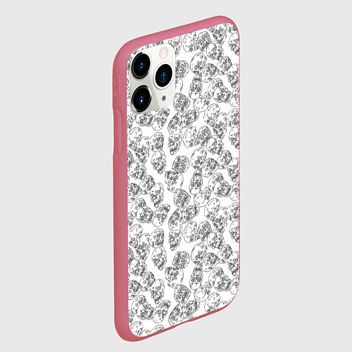 Чехол iPhone 11 Pro матовый Череп штрихованный / 3D-Малиновый – фото 2