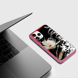 Чехол iPhone 11 Pro матовый Канеки Кен и цветы - Токийский гуль, цвет: 3D-малиновый — фото 2