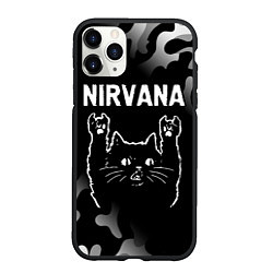 Чехол iPhone 11 Pro матовый Группа Nirvana и рок кот, цвет: 3D-черный