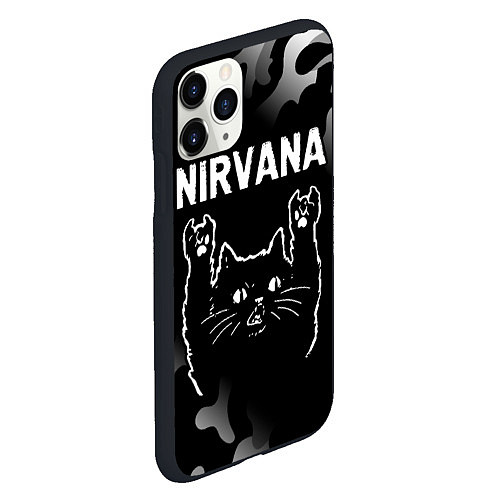 Чехол iPhone 11 Pro матовый Группа Nirvana и рок кот / 3D-Черный – фото 2