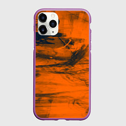 Чехол iPhone 11 Pro матовый Абстрактная оранжевая поверхность и чёрные тени, цвет: 3D-фиолетовый