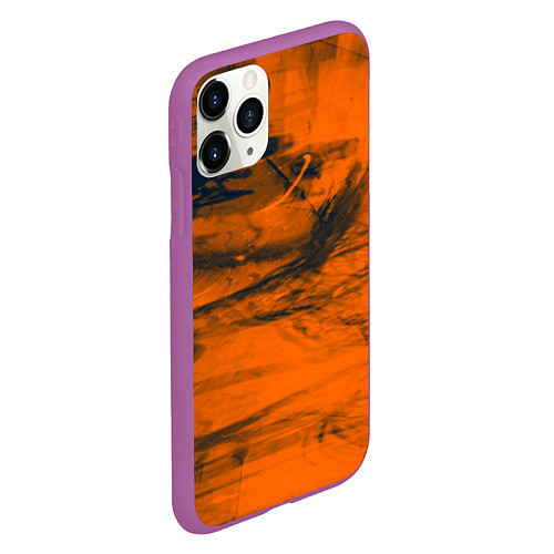 Чехол iPhone 11 Pro матовый Абстрактная оранжевая поверхность и чёрные тени / 3D-Фиолетовый – фото 2