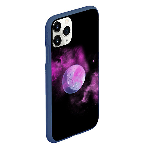 Чехол iPhone 11 Pro матовый Космическая Луна в дыму / 3D-Тёмно-синий – фото 2