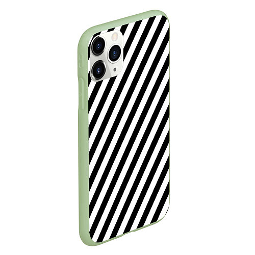 Чехол iPhone 11 Pro матовый Черно-белые полоски / 3D-Салатовый – фото 2