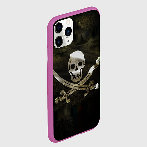 Чехол iPhone 11 Pro матовый Пиратский флаг - череп с ножами / 3D-Фиолетовый – фото 2