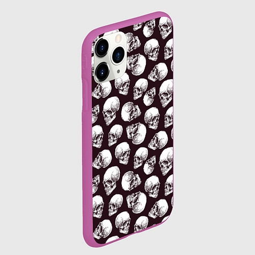 Чехол iPhone 11 Pro матовый Череп гравюра / 3D-Фиолетовый – фото 2