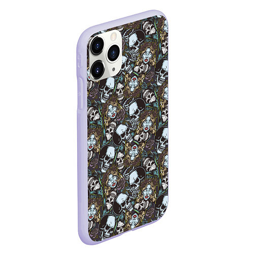 Чехол iPhone 11 Pro матовый Череп и женщина / 3D-Светло-сиреневый – фото 2