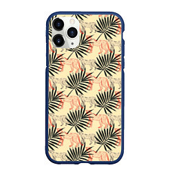 Чехол iPhone 11 Pro матовый Пальмы и гепард узор, цвет: 3D-тёмно-синий