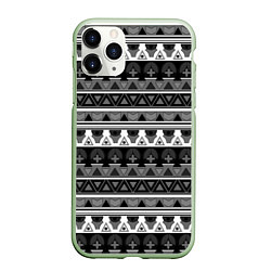Чехол iPhone 11 Pro матовый Черно-белый скандинавский орнамент, цвет: 3D-салатовый