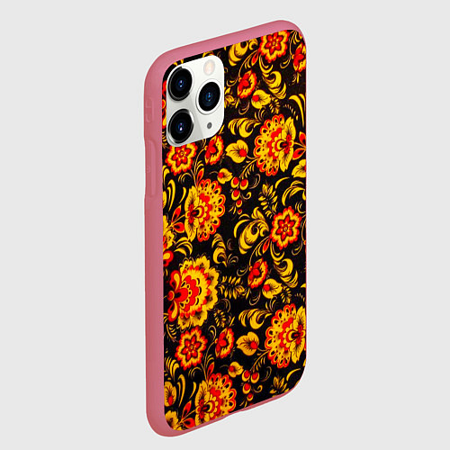 Чехол iPhone 11 Pro матовый Хохлома роспись / 3D-Малиновый – фото 2