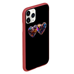 Чехол iPhone 11 Pro матовый Два разноцветных сердечка, цвет: 3D-красный — фото 2