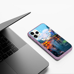 Чехол iPhone 11 Pro матовый Город через дождевое стекло, цвет: 3D-сиреневый — фото 2