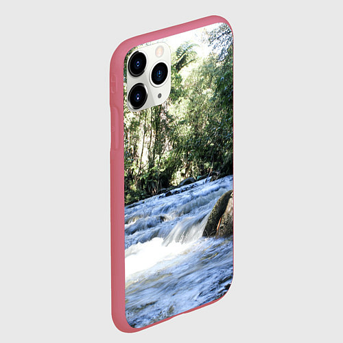 Чехол iPhone 11 Pro матовый Течёт река в лесу / 3D-Малиновый – фото 2