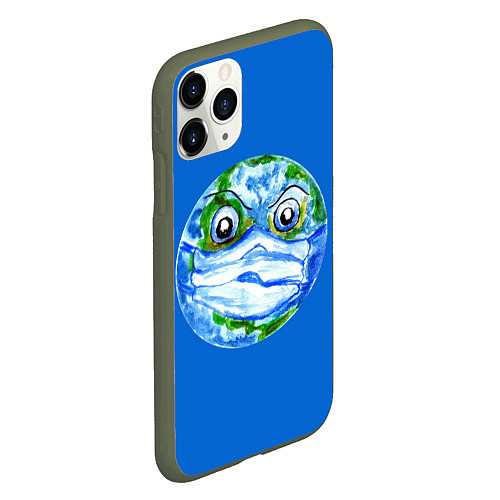 Чехол iPhone 11 Pro матовый Злая планета Земля в маске / 3D-Темно-зеленый – фото 2