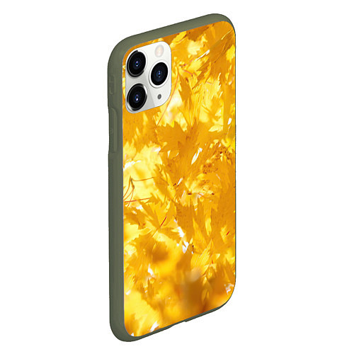 Чехол iPhone 11 Pro матовый Золотые листья на ветках / 3D-Темно-зеленый – фото 2