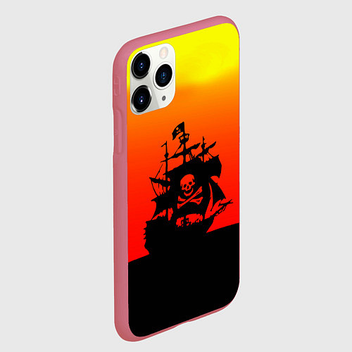 Чехол iPhone 11 Pro матовый Пиратский корабль на закате / 3D-Малиновый – фото 2
