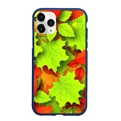 Чехол iPhone 11 Pro матовый Зелёные осенние листья, цвет: 3D-тёмно-синий