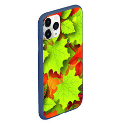 Чехол iPhone 11 Pro матовый Зелёные осенние листья, цвет: 3D-тёмно-синий — фото 2