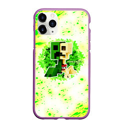 Чехол iPhone 11 Pro матовый Minecraft creeper green, цвет: 3D-фиолетовый