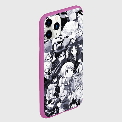 Чехол iPhone 11 Pro матовый Все персонажи аниме / 3D-Фиолетовый – фото 2