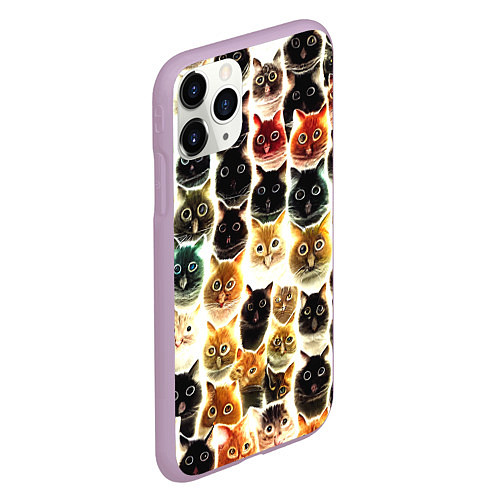 Чехол iPhone 11 Pro матовый Паттерн-котики / 3D-Сиреневый – фото 2