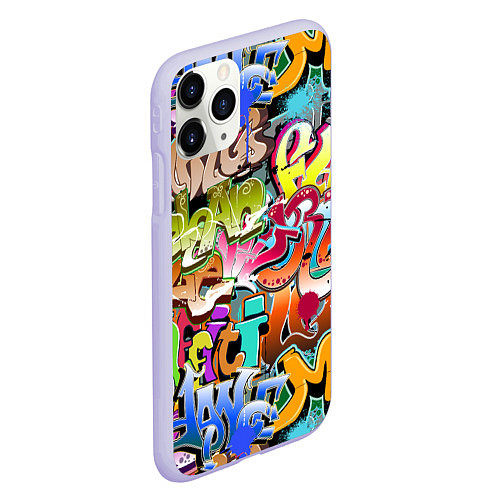 Чехол iPhone 11 Pro матовый Надпись и краска граффити / 3D-Светло-сиреневый – фото 2