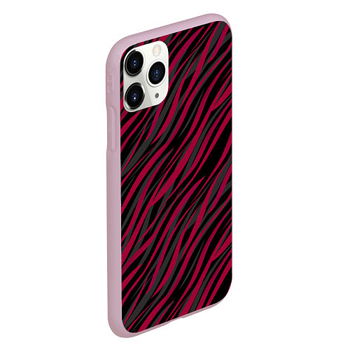 Чехол iPhone 11 Pro матовый Модный полосатый красно- черный узор Зебра / 3D-Розовый – фото 2