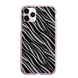 Чехол iPhone 11 Pro матовый Полосатый черно-серый узор Зебра, цвет: 3D-розовый
