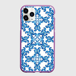 Чехол iPhone 11 Pro матовый Гжель рисунок цветы, цвет: 3D-фиолетовый