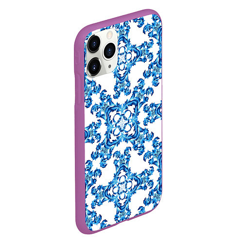 Чехол iPhone 11 Pro матовый Гжель рисунок цветы / 3D-Фиолетовый – фото 2