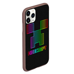 Чехол iPhone 11 Pro матовый Minecraft logo neon, цвет: 3D-коричневый — фото 2