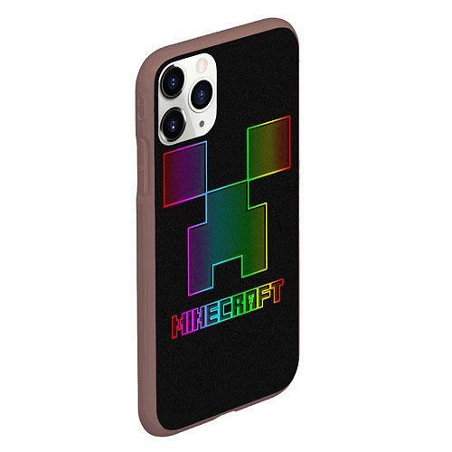 Чехол iPhone 11 Pro матовый Minecraft logo neon / 3D-Коричневый – фото 2