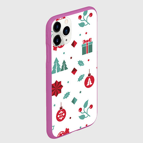 Чехол iPhone 11 Pro матовый Новый год подарки, конфеты, ёлочные шары / 3D-Фиолетовый – фото 2