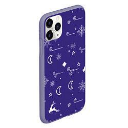 Чехол iPhone 11 Pro матовый Новый год олени, снежинки, ветер, цвет: 3D-серый — фото 2