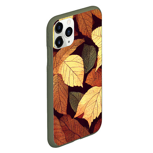 Чехол iPhone 11 Pro матовый Листья осени узор / 3D-Темно-зеленый – фото 2