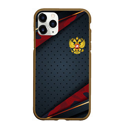 Чехол iPhone 11 Pro матовый Герб России черно-красный камуфляж