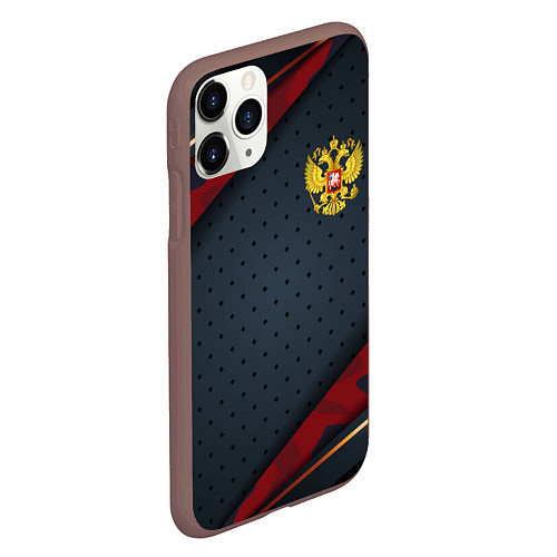 Чехол iPhone 11 Pro матовый Герб России черно-красный камуфляж / 3D-Коричневый – фото 2