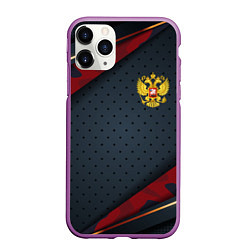 Чехол iPhone 11 Pro матовый Герб России черно-красный камуфляж, цвет: 3D-фиолетовый