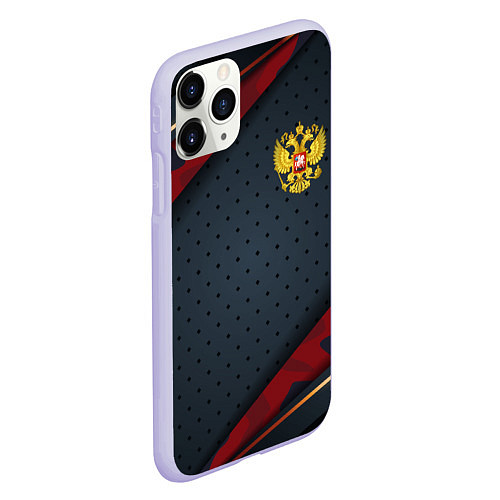 Чехол iPhone 11 Pro матовый Герб России черно-красный камуфляж / 3D-Светло-сиреневый – фото 2