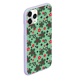 Чехол iPhone 11 Pro матовый Красно-зеленый цветочный узор ретро, цвет: 3D-светло-сиреневый — фото 2