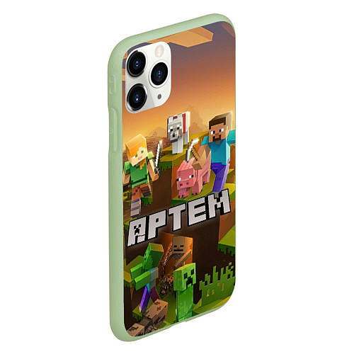 Чехол iPhone 11 Pro матовый Артем Minecraft / 3D-Салатовый – фото 2