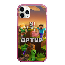 Чехол iPhone 11 Pro матовый Артур Minecraft, цвет: 3D-малиновый