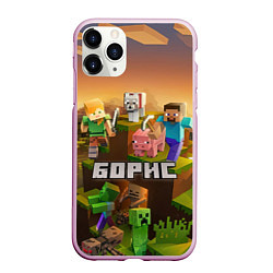 Чехол iPhone 11 Pro матовый Борис Minecaft, цвет: 3D-розовый