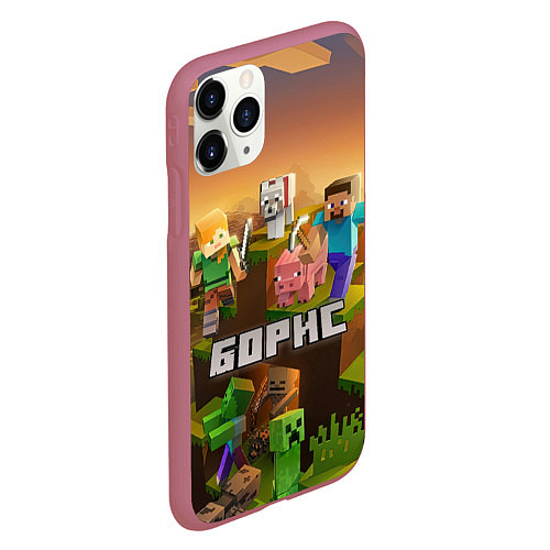 Чехол iPhone 11 Pro матовый Борис Minecaft / 3D-Малиновый – фото 2