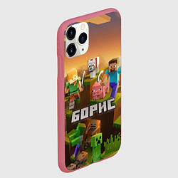 Чехол iPhone 11 Pro матовый Борис Minecaft, цвет: 3D-малиновый — фото 2
