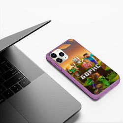 Чехол iPhone 11 Pro матовый Борис Minecaft, цвет: 3D-фиолетовый — фото 2