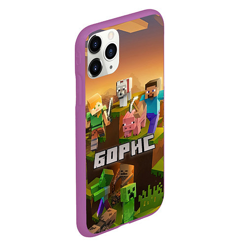 Чехол iPhone 11 Pro матовый Борис Minecaft / 3D-Фиолетовый – фото 2