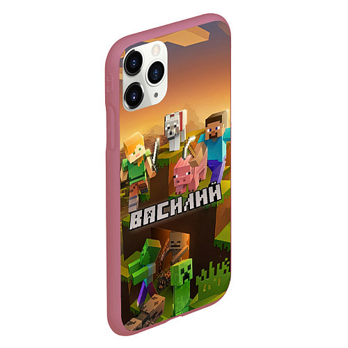 Чехол iPhone 11 Pro матовый Василий Minecraft / 3D-Малиновый – фото 2