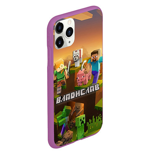 Чехол iPhone 11 Pro матовый Владислав Minecraft / 3D-Фиолетовый – фото 2