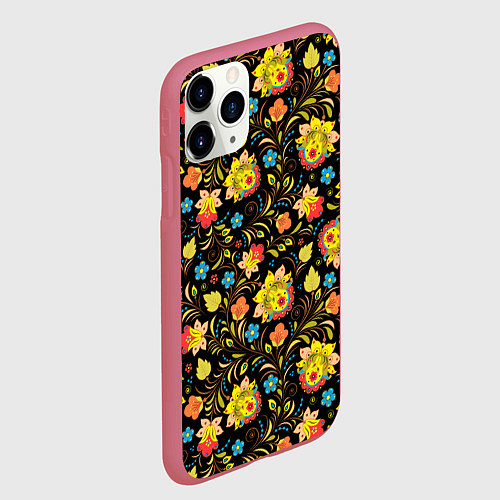 Чехол iPhone 11 Pro матовый Русский яркий узор / 3D-Малиновый – фото 2